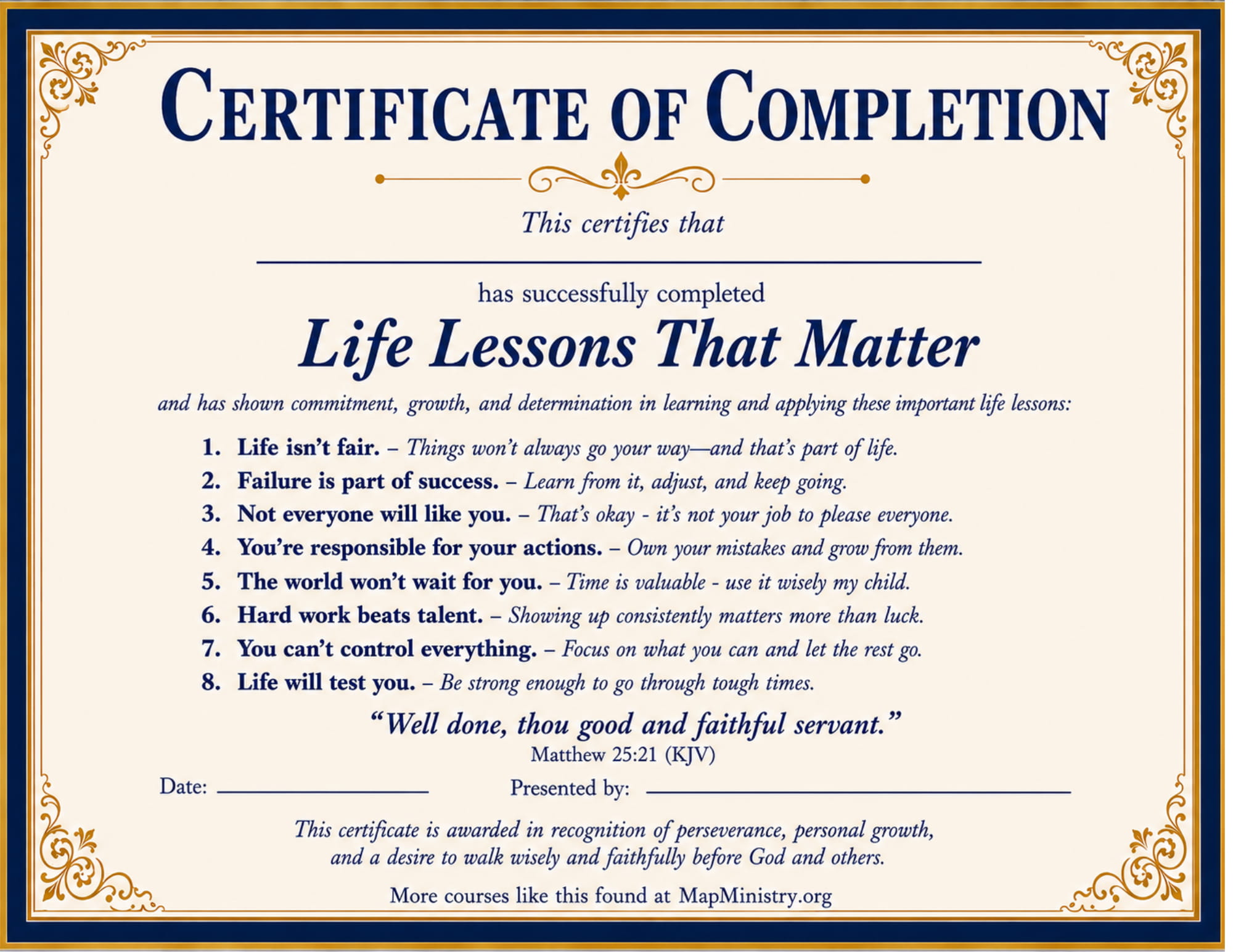 Life Lessons That Matter Certificate