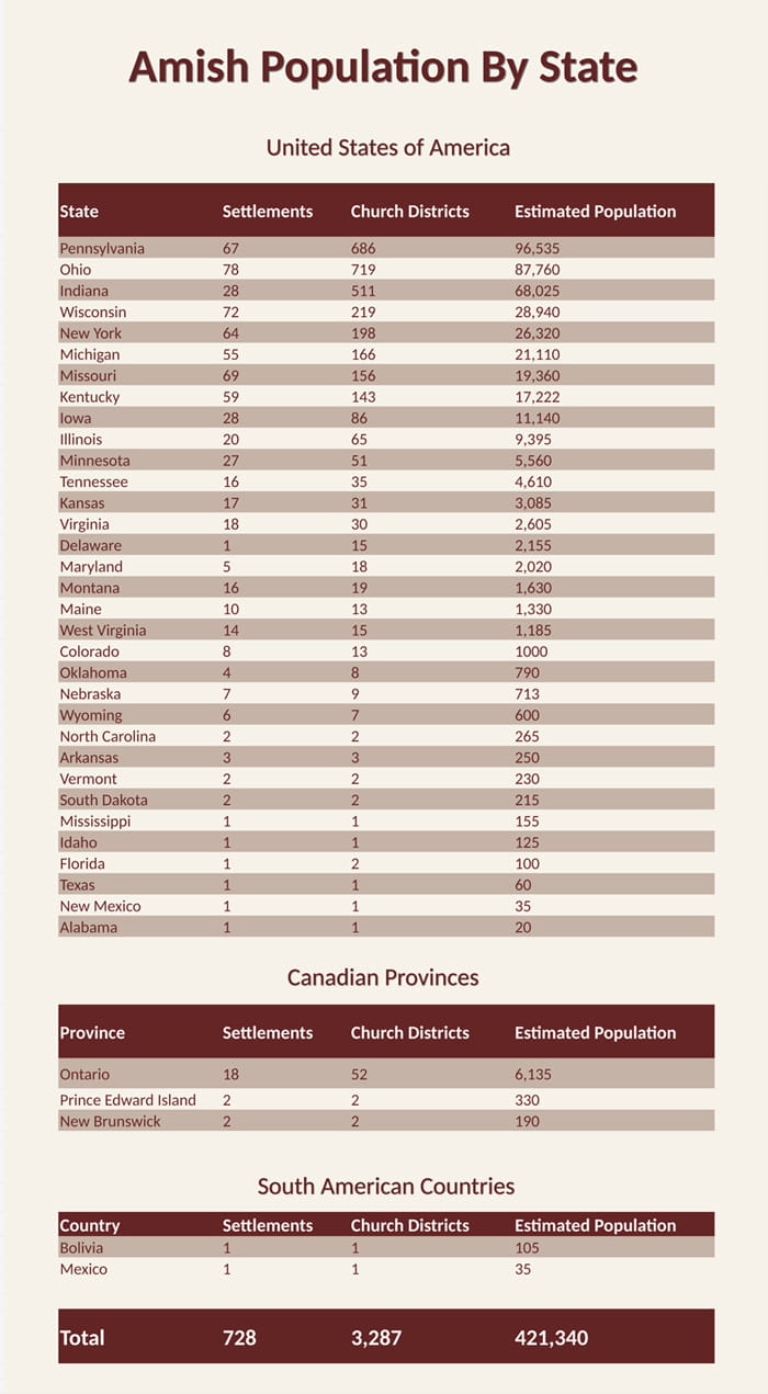 Amish population statistics chart